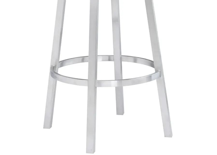 Madrid 26" Counter Height Swivel White Faux Leather and Brushed Stainless Steel Bar Stool