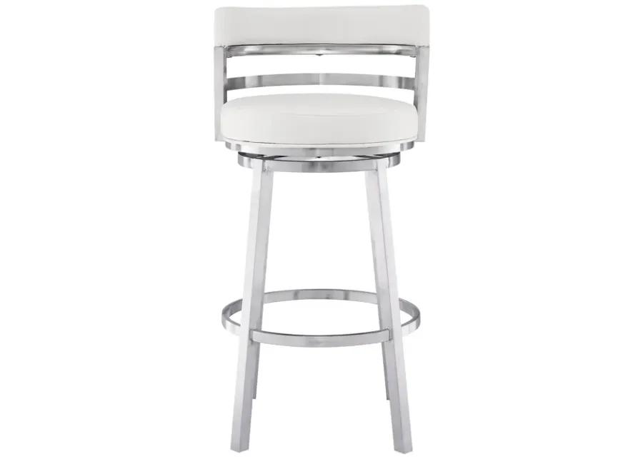 Madrid 26" Counter Height Swivel White Faux Leather and Brushed Stainless Steel Bar Stool