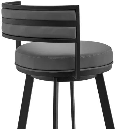 Roman 30" Gray Faux Leather and Black Metal Swivel Bar Stool