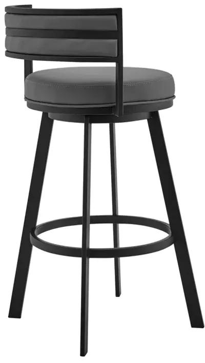 Roman 30" Gray Faux Leather and Black Metal Swivel Bar Stool