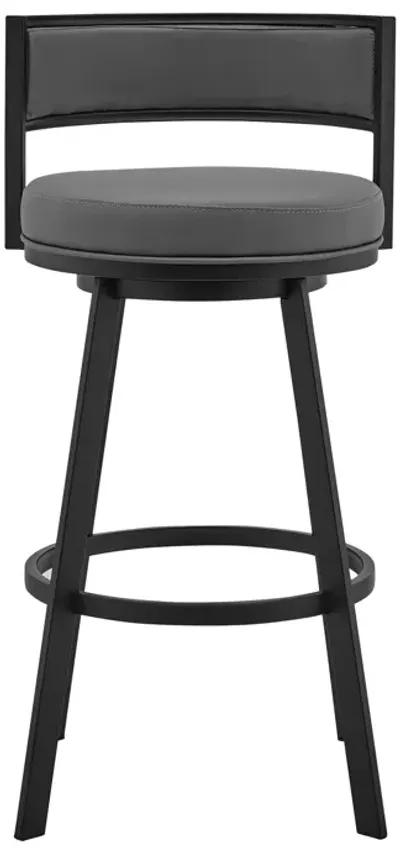 Roman 30" Gray Faux Leather and Black Metal Swivel Bar Stool