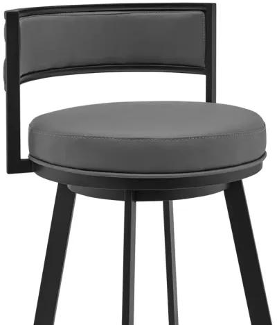 Roman 30" Gray Faux Leather and Black Metal Swivel Bar Stool