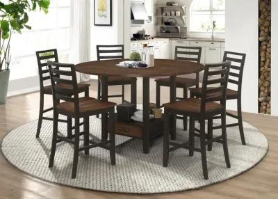 Sanford Round Counter Height Table with Drop Leaf Cinnamon and Espresso