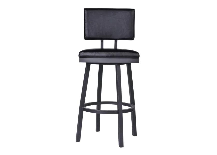 Balboa 26" Counter Height Swivel Vintage Black Faux Leather and Metal Bar Stool