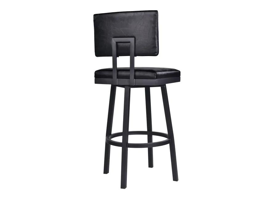 Balboa 26" Counter Height Swivel Vintage Black Faux Leather and Metal Bar Stool