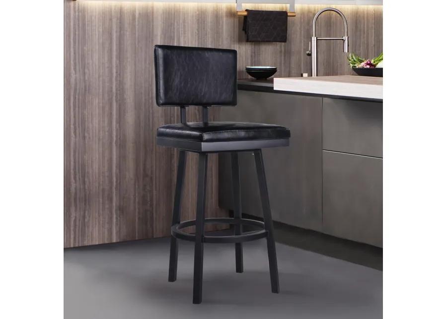 Balboa 26" Counter Height Swivel Vintage Black Faux Leather and Metal Bar Stool