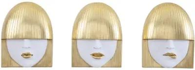 fashion faces wall art, small, white and gold leaf, set of 3