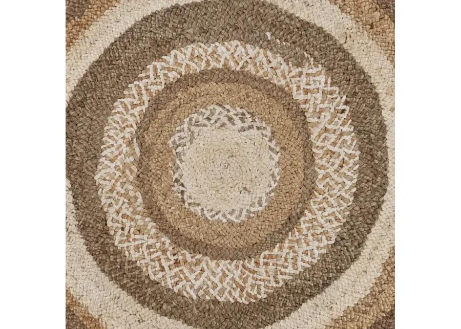 Nature Ivory/ Brown Contemporary Bold Stripes Organic Jute Indoor Round Area Rug 7'6"