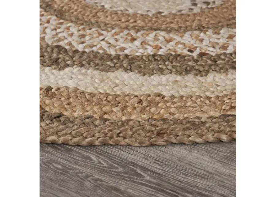 Nature Ivory/ Brown Contemporary Bold Stripes Organic Jute Indoor Round Area Rug 7'6"