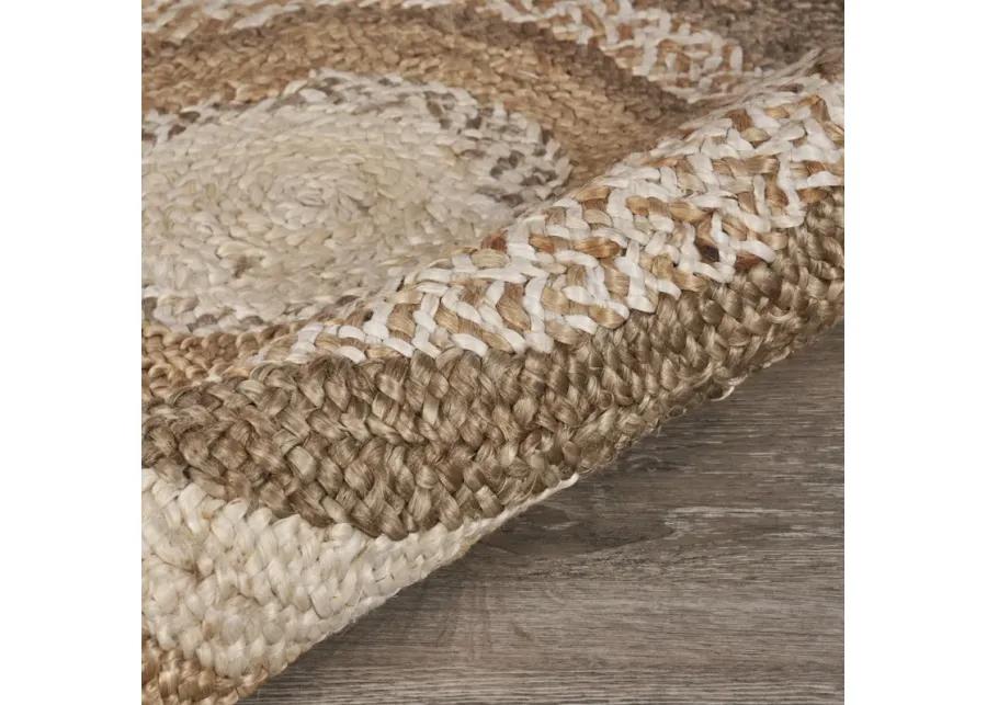 Nature Ivory/ Brown Contemporary Bold Stripes Organic Jute Indoor Round Area Rug 7'6"