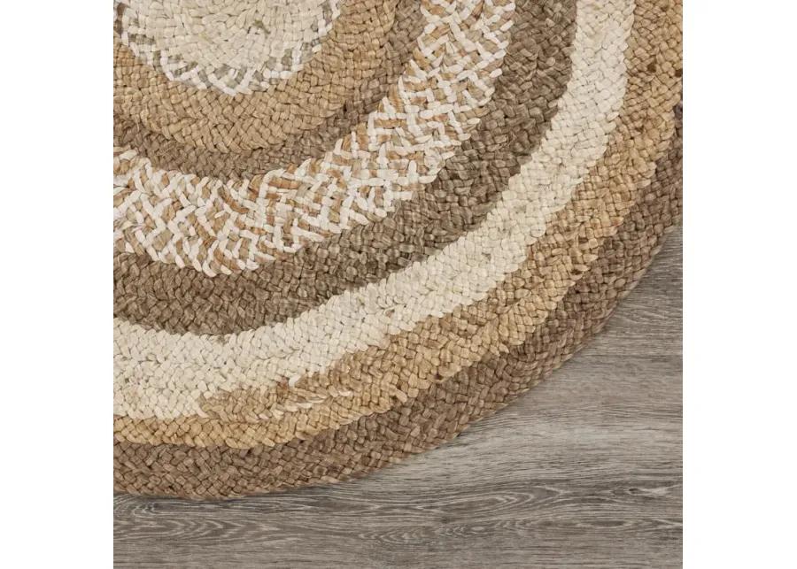 Nature Ivory/ Brown Contemporary Bold Stripes Organic Jute Indoor Round Area Rug 7'6"