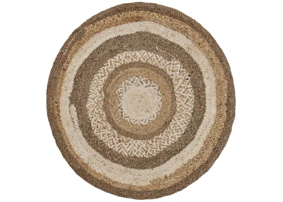 Nature Ivory/ Brown Contemporary Bold Stripes Organic Jute Indoor Round Area Rug 7'6"