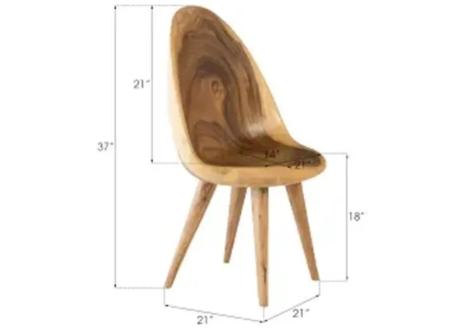 smoothed dining chair, chamcha wood, natural