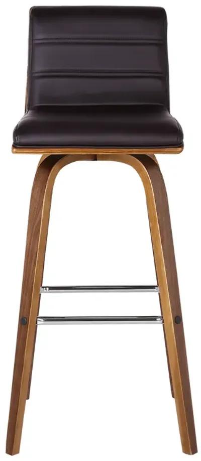 Vienna 30" Bar Height Swivel Brown Faux Leather and Walnut Wood Bar Stool