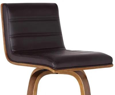 Vienna 30" Bar Height Swivel Brown Faux Leather and Walnut Wood Bar Stool