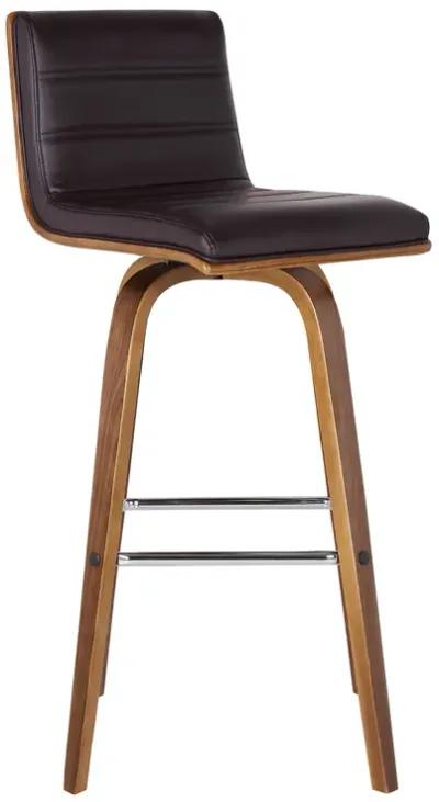 Vienna 30" Bar Height Swivel Brown Faux Leather and Walnut Wood Bar Stool