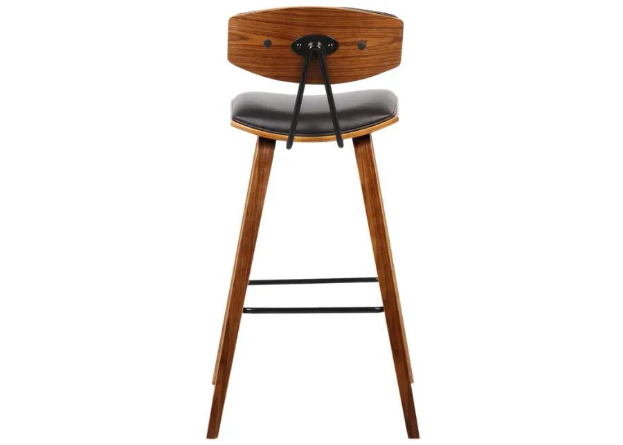 Fox 28.5" Bar Height Brown Faux Leather and Walnut Wood Mid-Century Modern Bar Stool