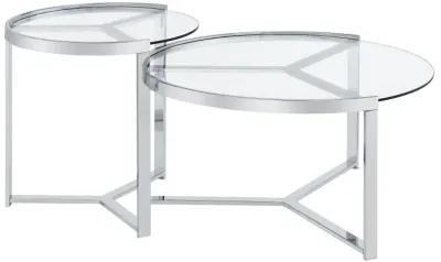 Delia 2-Piece Round Glass Top Nesting Coffee Table Clear and Chrome