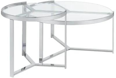 Delia 2-Piece Round Glass Top Nesting Coffee Table Clear and Chrome