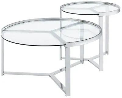 Delia 2-Piece Round Glass Top Nesting Coffee Table Clear and Chrome