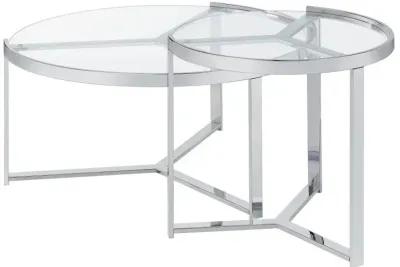 Delia 2-Piece Round Glass Top Nesting Coffee Table Clear and Chrome