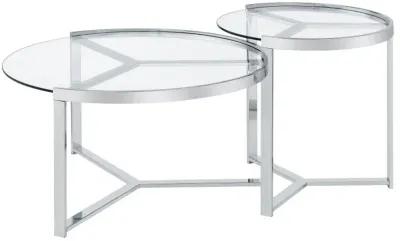 Delia 2-Piece Round Glass Top Nesting Coffee Table Clear and Chrome