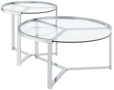 Delia 2-Piece Round Glass Top Nesting Coffee Table Clear and Chrome