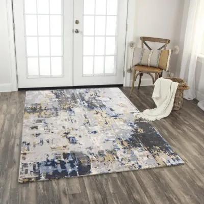 Bolero Blue/Multi Abstract NZ Wool/Tencel Blend 8' x 10' Rectangle Rug