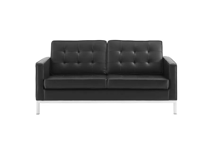 Loft Tufted Upholstered Faux Leather Loveseat