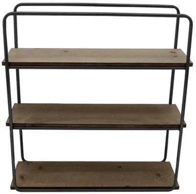 Metal/wood 3 Tier Wall Shelf, Brown/black