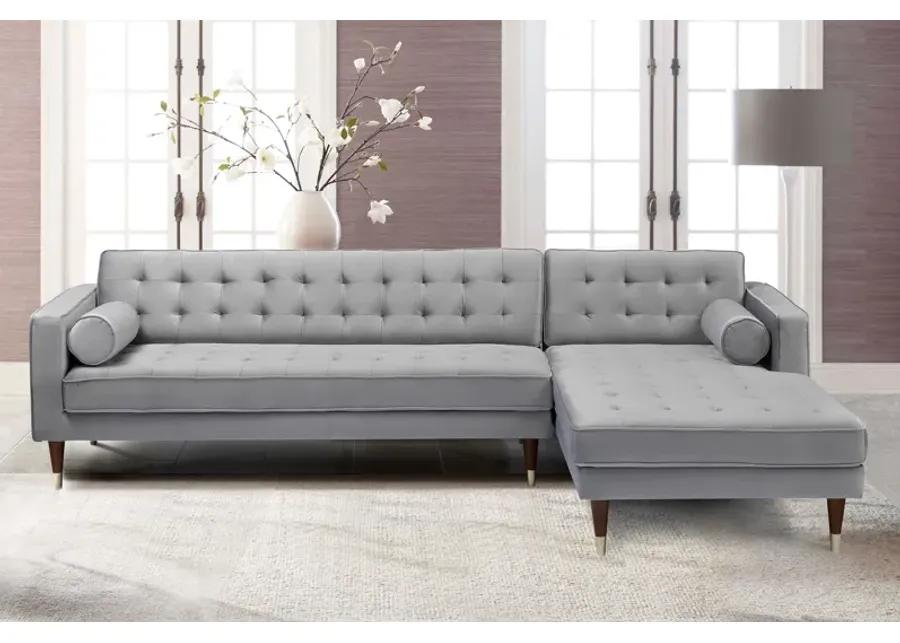 Somerset Gray Velvet Mid Century Modern Right Sectional Sofa