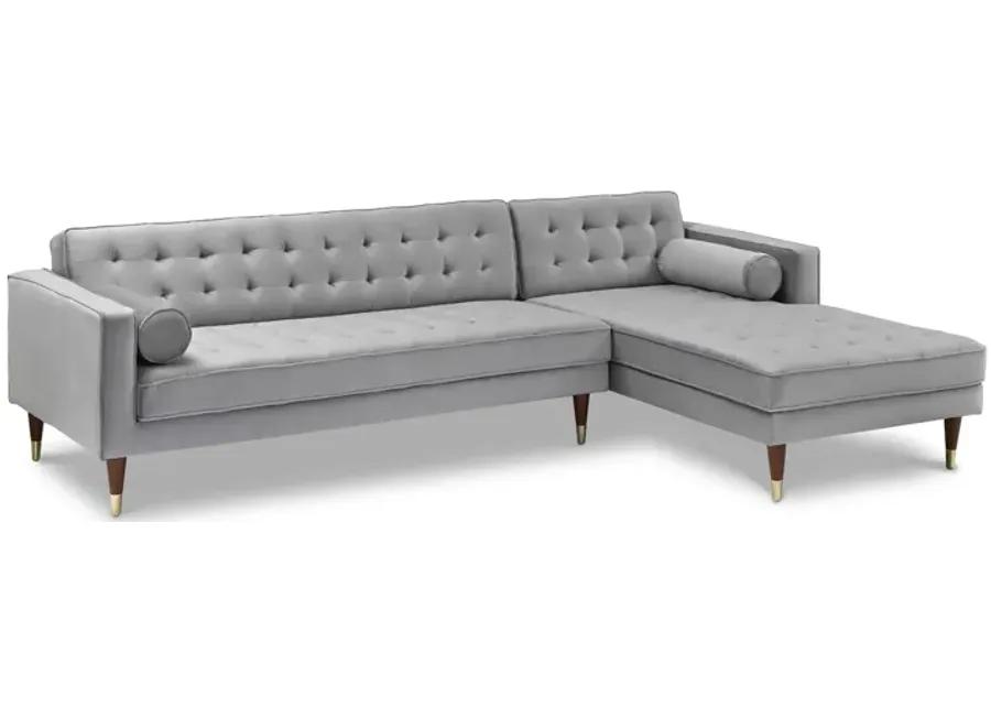 Somerset Gray Velvet Mid Century Modern Right Sectional Sofa