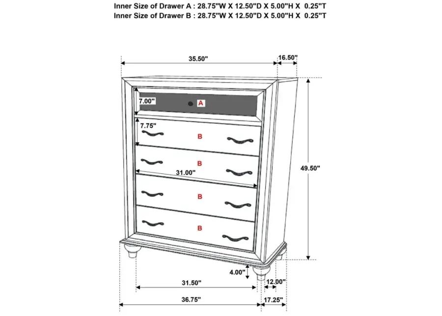 Barzini 5-drawer Chest White