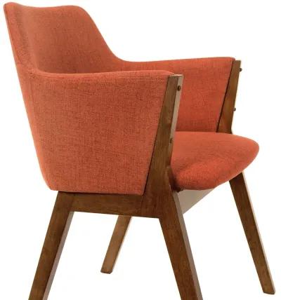 Renzo Orange Fabric and Walnut Wood Dining Side Chairs - Set of 2