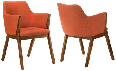 Renzo Orange Fabric and Walnut Wood Dining Side Chairs - Set of 2