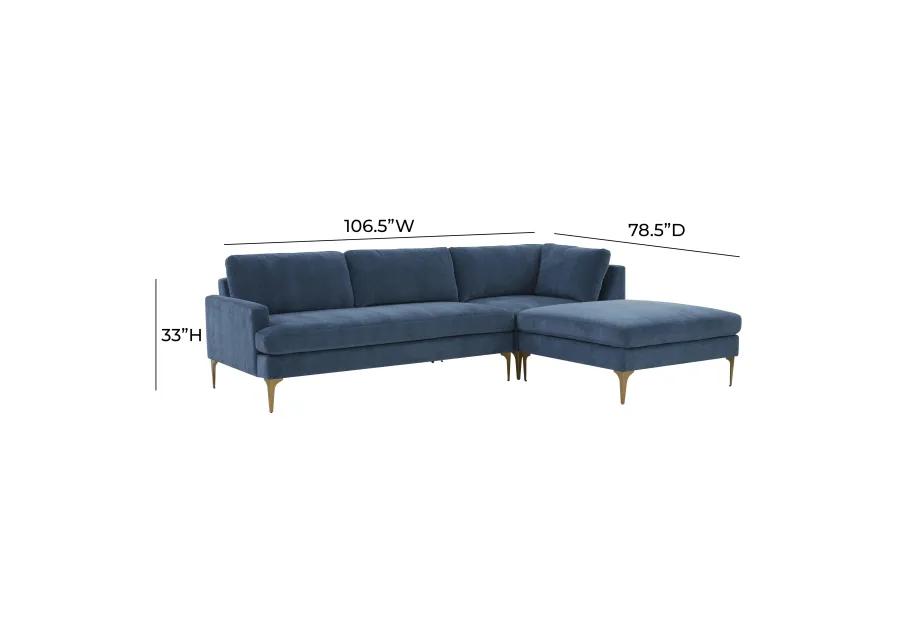 Serena Blue Velvet RAF Chaise Sectional