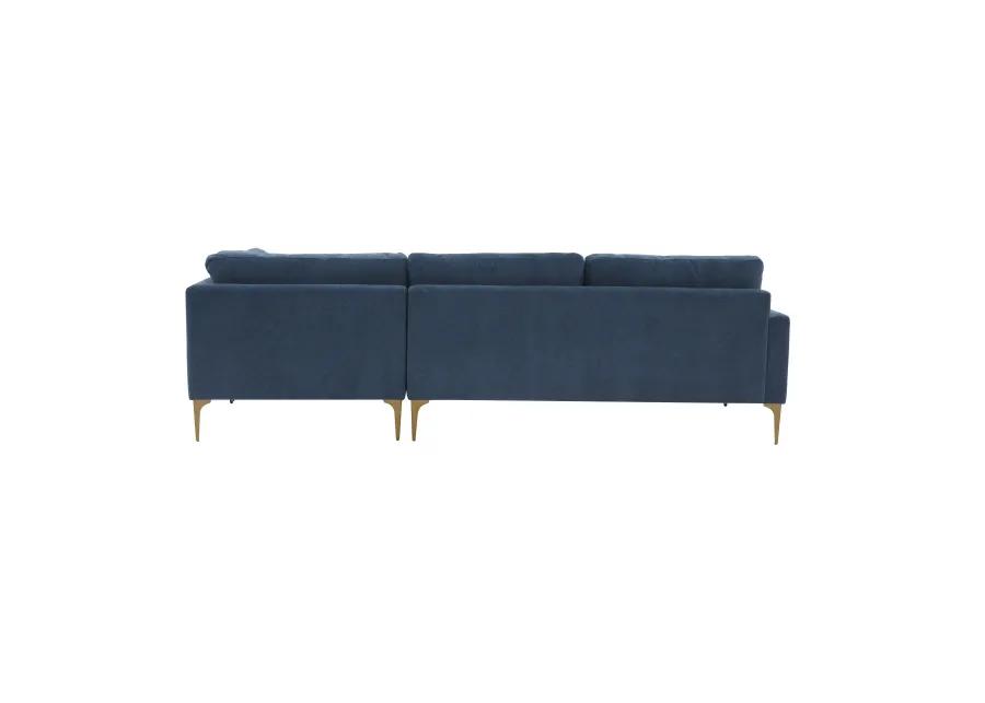 Serena Blue Velvet RAF Chaise Sectional