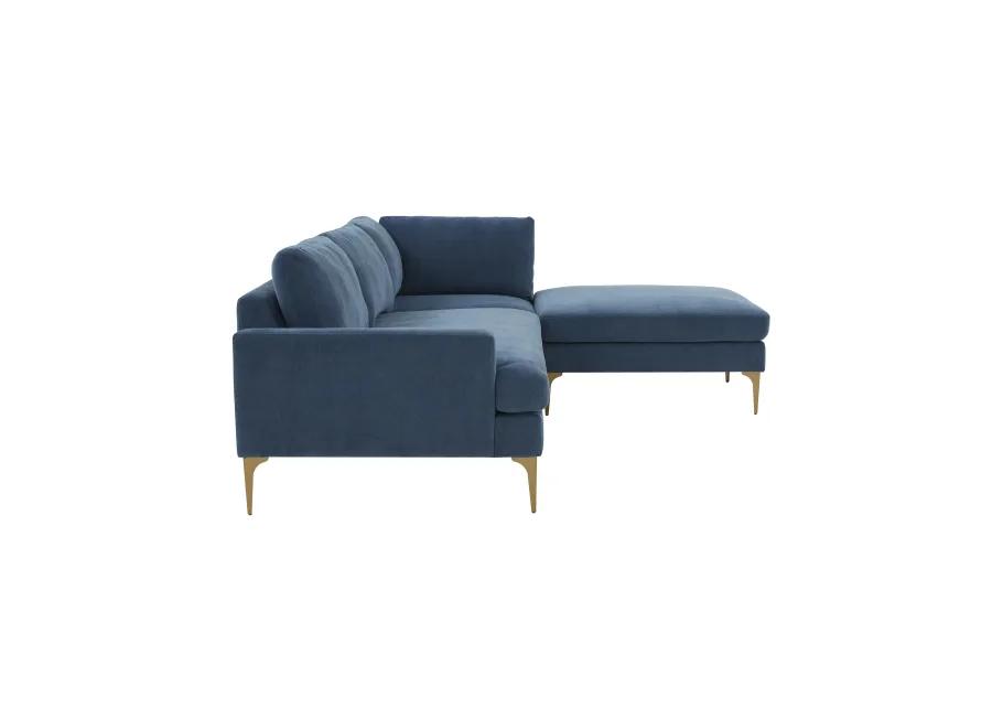 Serena Blue Velvet RAF Chaise Sectional