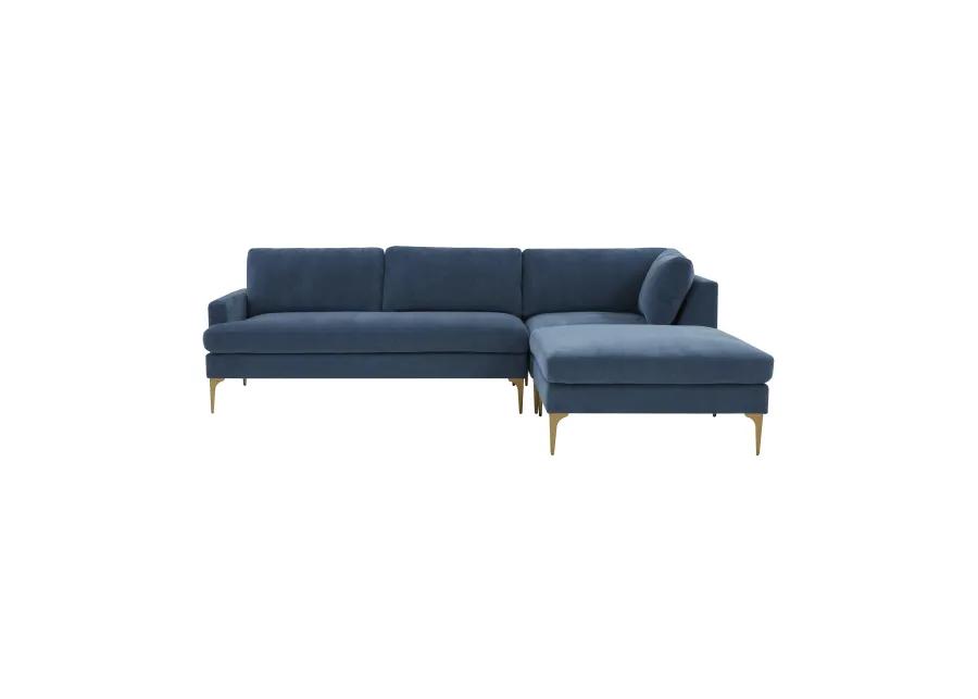 Serena Blue Velvet RAF Chaise Sectional