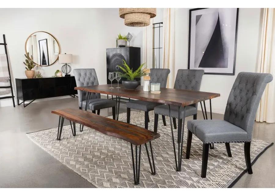 Neve Live-edge Dining Table with Hairpin Legs Sheesham Grey and Gunmetal