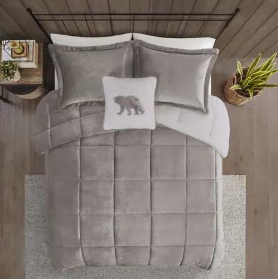 Woolrich Alton Grey/Ivory Plush to Sherpa Down Alternative Comforter Set