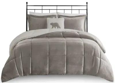 Woolrich Alton Grey/Ivory Plush to Sherpa Down Alternative Comforter Set