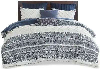 INK+IVY Mila Navy 3 Piece Cotton Duvet Cover Set with Chenille Tufting