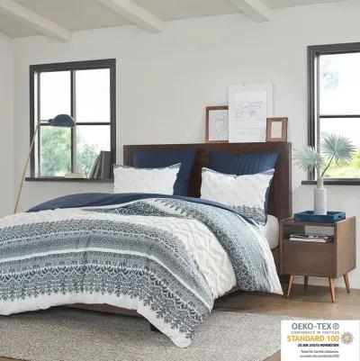 INK+IVY Mila Navy 3 Piece Cotton Duvet Cover Set with Chenille Tufting