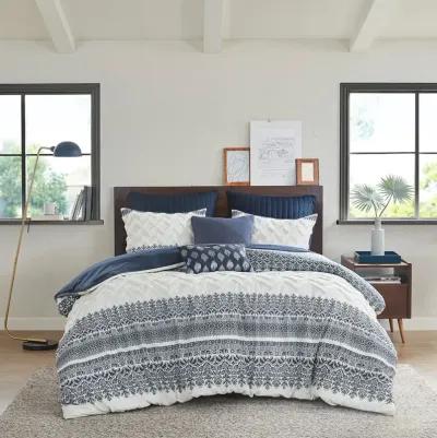 INK+IVY Mila Navy 3 Piece Cotton Duvet Cover Set with Chenille Tufting