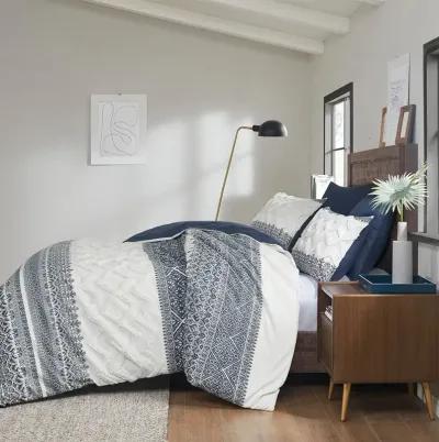 INK+IVY Mila Navy 3 Piece Cotton Duvet Cover Set with Chenille Tufting