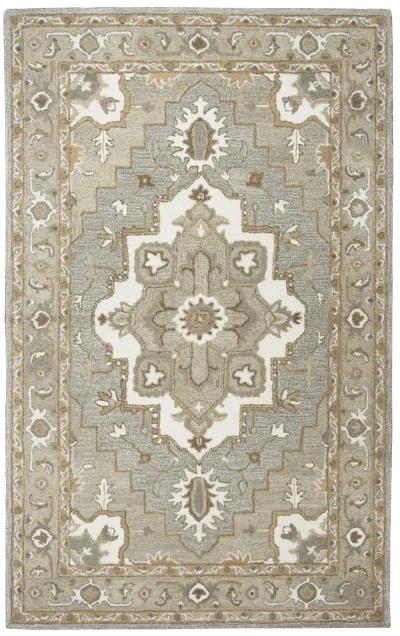 Suffolk Gray/Natural Oriental Medallion Wool 10' x 13' Rectangle Rug