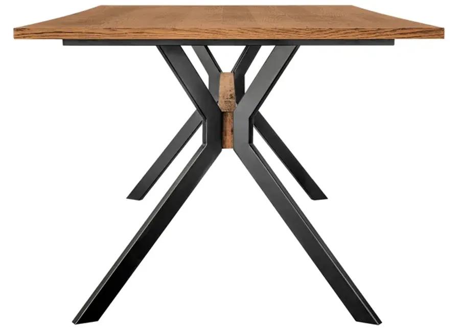 Nevada Rustic Oak Wood Trestle Base Dining Table in Balsamico