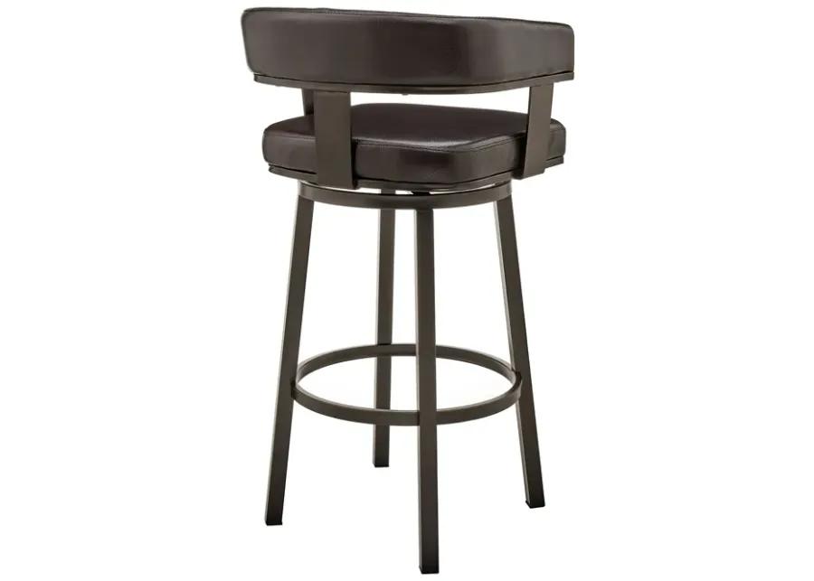 Cohen 26" Counter Height Swivel Bar Stool in Java Brown Finish and Chocolate Faux Leather