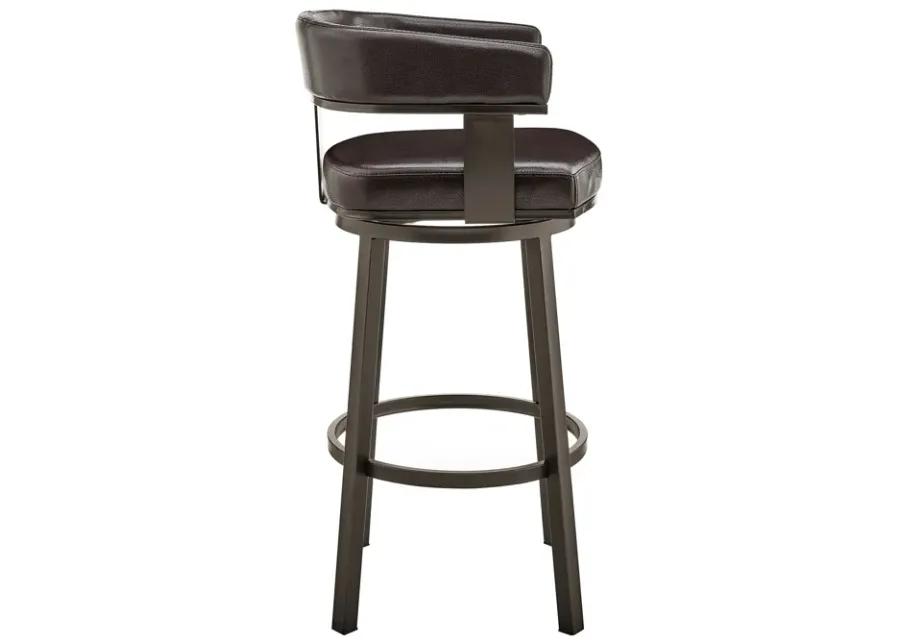 Cohen 26" Counter Height Swivel Bar Stool in Java Brown Finish and Chocolate Faux Leather